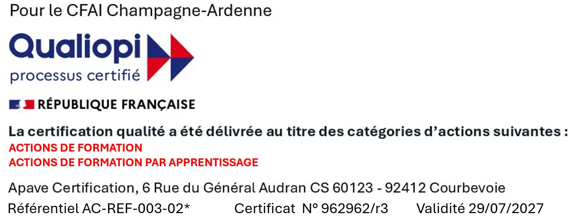 Qualiopi CFAI Champagne-Ardenne